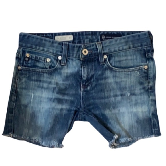 AG Adriano Goldschmied Dark Wash Boyfriend Cut Off High Waist Jean Shorts - Picture 2 of 6